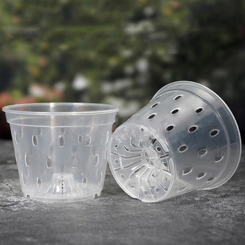 2 vnt. 12,5–17 cm skaidrūs vazonai orchidėjų vazonams Gėlių sodintuvai Šoninės skylės Dizainas Plastikiniai orchidėjų vazonai su padėklais Auginimo sodo įrankiai