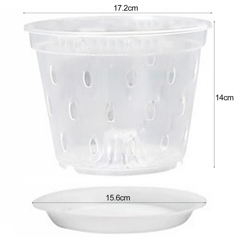 2 vnt. 12,5–17 cm skaidrūs vazonai orchidėjų vazonams Gėlių sodintuvai Šoninės skylės Dizainas Plastikiniai orchidėjų vazonai su padėklais Auginimo sodo įrankiai