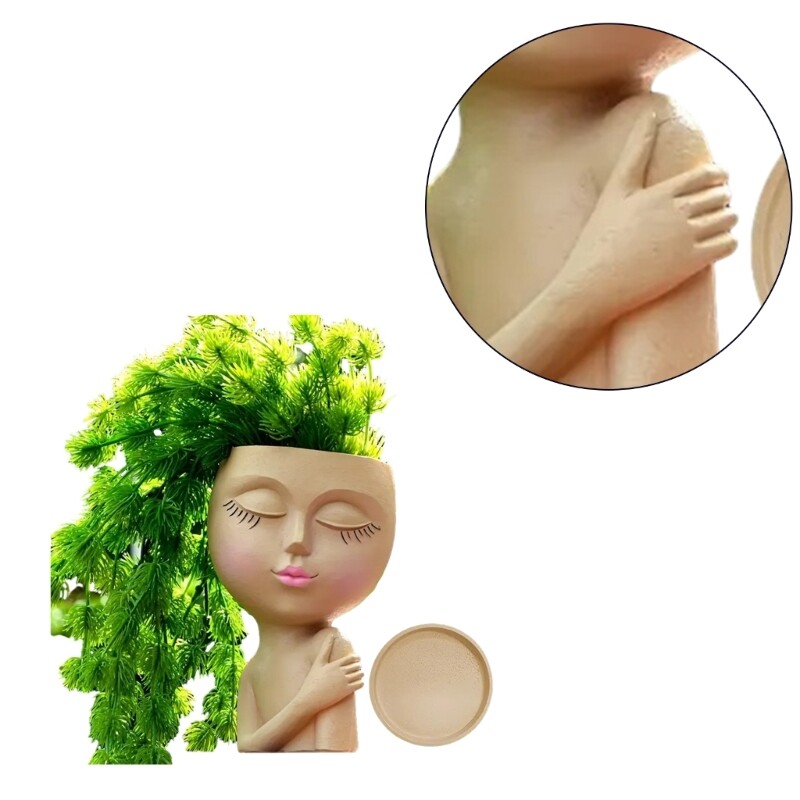 Tüdrukute skulptuuride istutusmasin potitaim kontori väikese taimeaia kaunistuseks