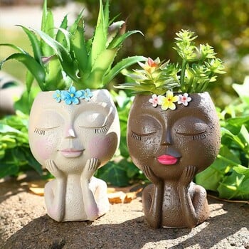 Girls Face Flower Planter Creative Deskto Decoration Courtyard Garden Balcony Decoration Resin Crafts Succulent Plant Flower Flower