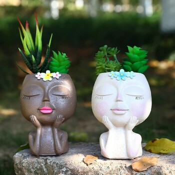 Girls Face Flower Planter Creative Deskto Decoration Courtyard Garden Balcony Decoration Resin Crafts Succulent Plant Flower Flower