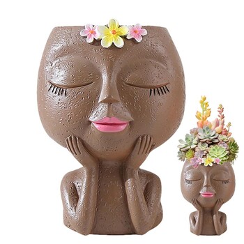 Girls Face Flower Planter Creative Deskto Decoration Courtyard Garden Balcony Decoration Resin Crafts Succulent Plant Flower Flower