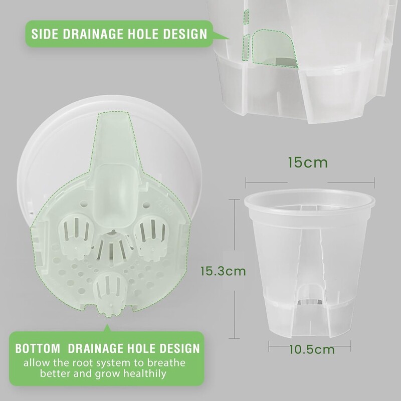 6-tollised läbipaistvad plastikust lasteaiapotid, isekastvad istutusmasinad, 5 pakk sügava reservuaariga