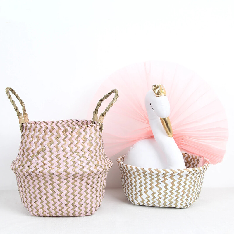 Pinti austi laikymo krepšeliai, nuimti augalams Buitinė minkšta sulankstoma jūros žolės austinė krepšelis namų apdailai Boho Panier Osier