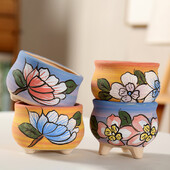 Vintage Color Painted Frosted Ceramic Flower Pot Απλό παχύφυτο σε γλάστρα με Foet Art Στολίδι Σπίτι Δημιουργική Κηπουρική