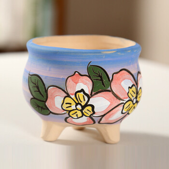 Vintage Color Painted Frosted Ceramic Flower Pot Απλό παχύφυτο σε γλάστρα με Foet Art Στολίδι Σπίτι Δημιουργική Κηπουρική