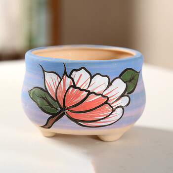 Vintage Color Painted Frosted Ceramic Flower Pot Απλό παχύφυτο σε γλάστρα με Foet Art Στολίδι Σπίτι Δημιουργική Κηπουρική