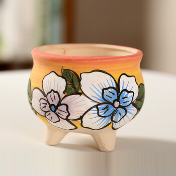 Vintage Color Painted Frosted Ceramic Flower Pot Απλό παχύφυτο σε γλάστρα με Foet Art Στολίδι Σπίτι Δημιουργική Κηπουρική