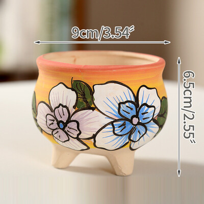Vintage Color Painted Frosted Ceramic Flower Pot Απλό παχύφυτο σε γλάστρα με Foet Art Στολίδι Σπίτι Δημιουργική Κηπουρική