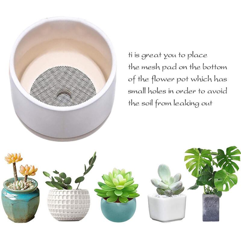 100 vnt. Gėlių vazono skylių tinklelis, apvalus drenažo skylių tinklelis, apsaugantis nuo dirvožemio praradimo sodo augalų bonsai dugno tinklelio tarpiklis