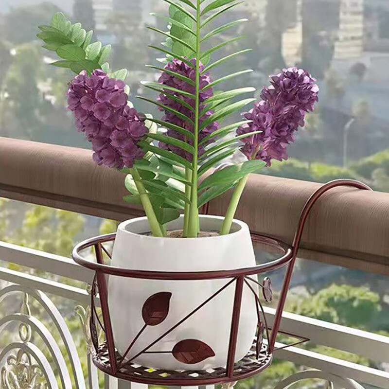 Lauke kabantis krepšelis augalas geležinės lentynos tvora Balkonas apvalūs gėlių vazonai pakabinami sodintuvo stovo laikiklis sodo dekoravimas