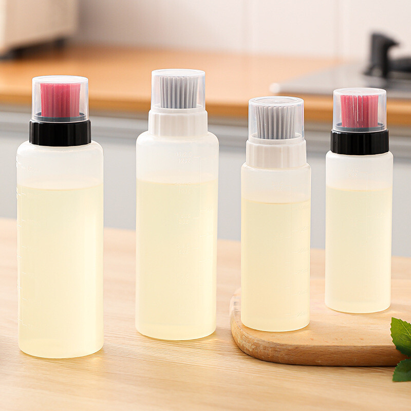 Virtuvės silikoninio šepetėlio aliejaus buteliukas prieskonių buteliukas Nešiojami maisto kokybės lauko kepsniniai su svarstyklių presu, išspaudžiamu buteliuku Virtuvės įrankiai