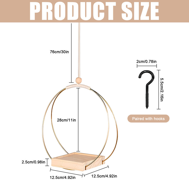 Modernus patalpų kabančių augalų sodintuvų laikiklis su medine lentyna ir kabliu – pakabinamos sodintuvės namų dekoravimui