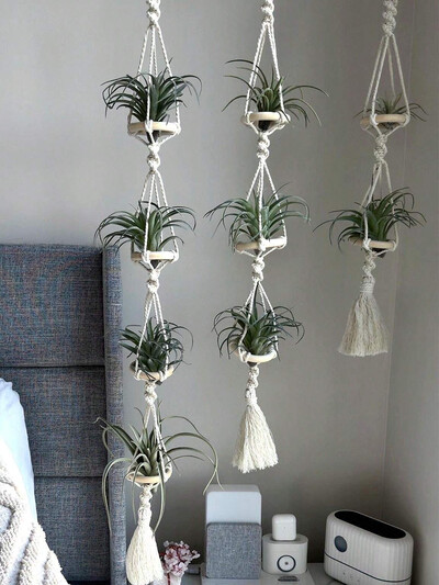 Umerașe Macrame Plante de aer Coș agățat Agățat pe perete Umeraș pentru plante de aer artizanal Decor Boho Decor pentru cameră Cadou