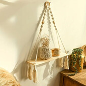 Macrame Κρεμαστό ράφι Boho Διακόσμηση τοίχου Υπνοδωμάτιο 1 PC Ρουστίκ Ξύλο Πλωτά ράφια για Νηπιαγωγείο Δωματίου Μπάνιο Σαλόνι College College