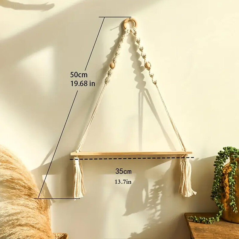 Macrame pakabinama lentyna Boho sienos dekoras Miegamasis 1 PC Kaimiškos medienos plaukiojančios lentynos kambariui vaikų darželis Vonios kambarys Svetainė koledžas
