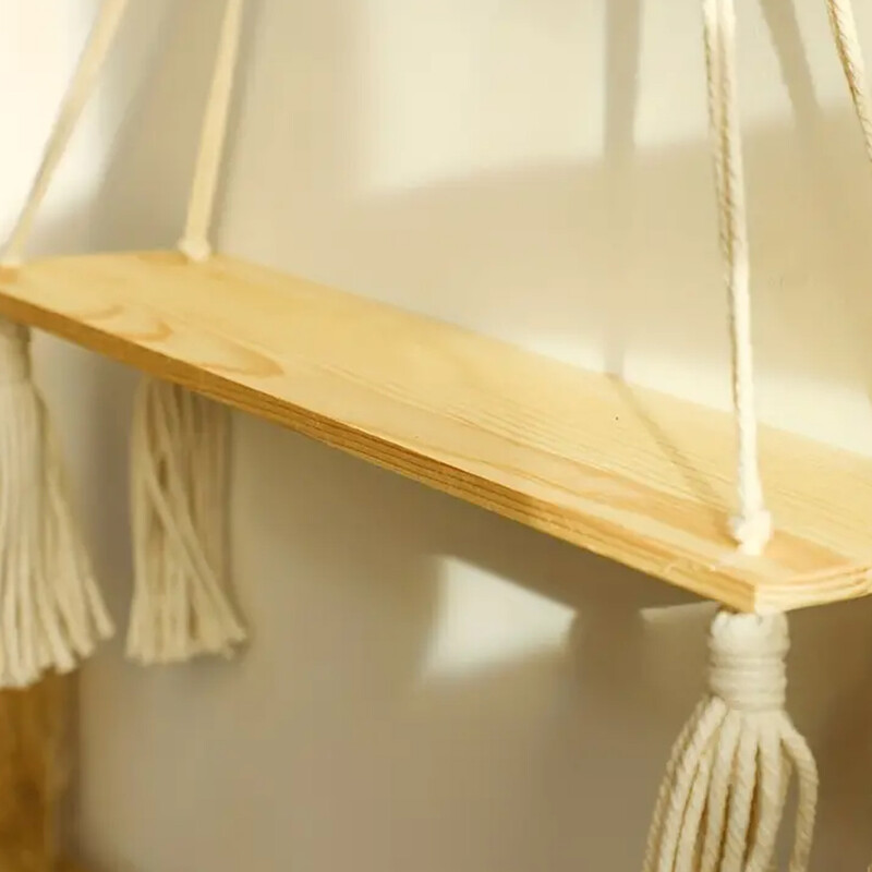 Macrame pakabinama lentyna Boho sienos dekoras Miegamasis 1 PC Kaimiškos medienos plaukiojančios lentynos kambariui vaikų darželis Vonios kambarys Svetainė koledžas