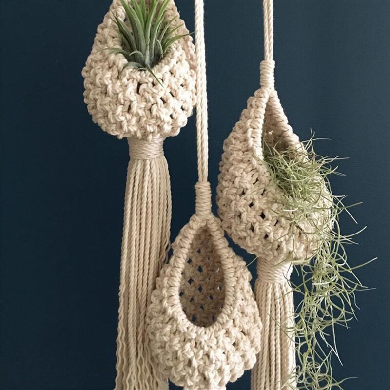Handamde Macarme Oro sodintuvas Haing Basket Vazonas Ananasas Laipioja vynmedžių gėlės Gėlių sodintuvas tinklelio kabykla Sienų gobelenas Boho Decor