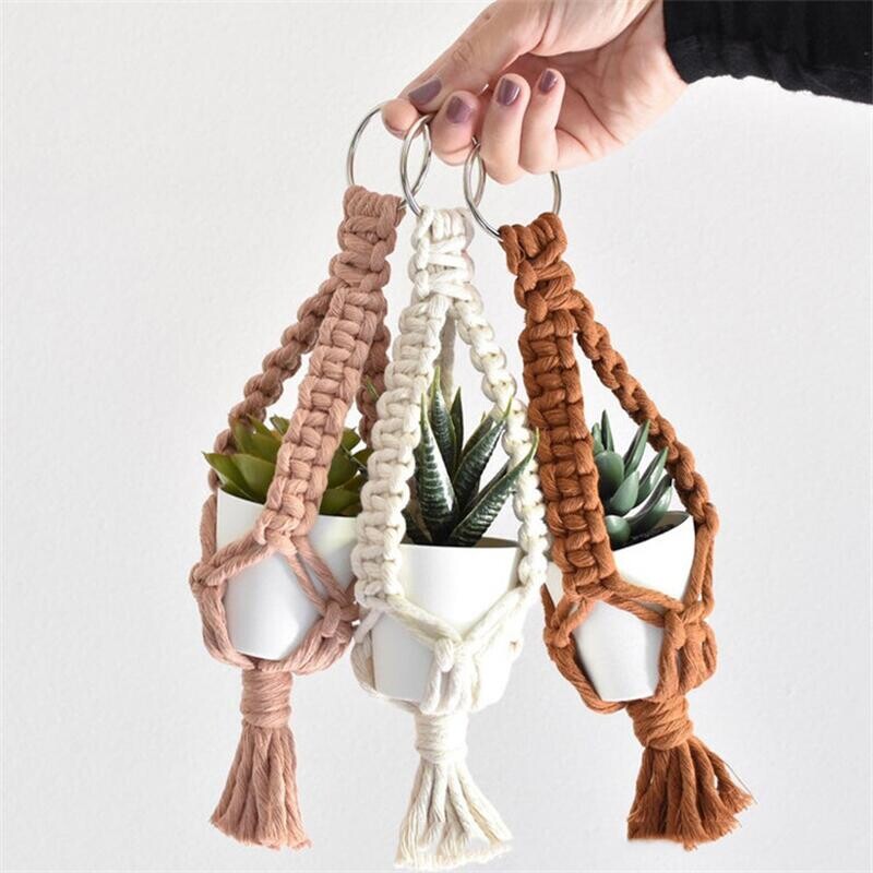 Различни цветове Макраме Въздушен държач за растения Мини памучен ръчно тъкан Висящ плантер за домашен декор Спалня Декорация за хол