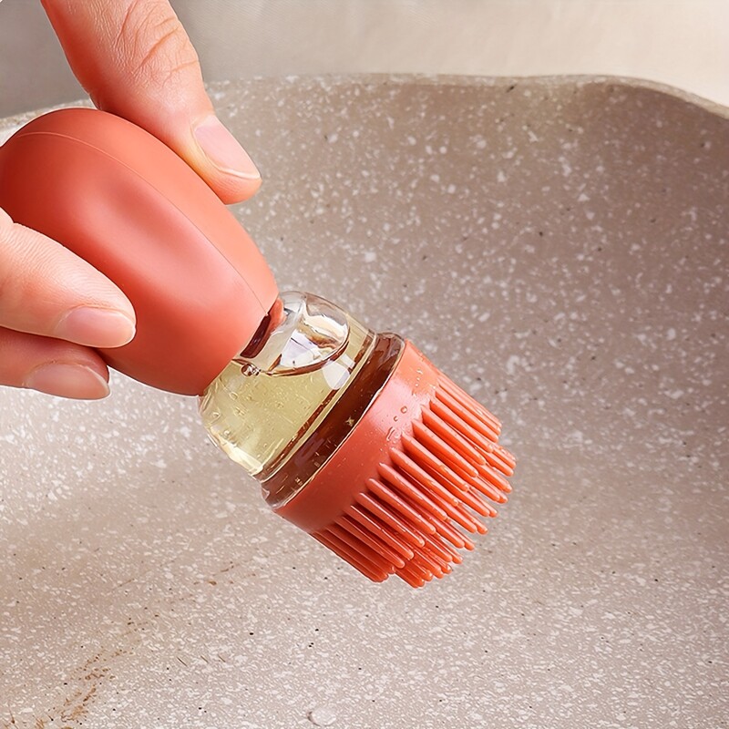 1 vnt. Nešiojamas silikoninio aliejaus butelis su šepečiu, grotelėmis, aliejaus šepečiu, virtuvės aliejaus buteliuku, lauko kepimo ir kepsninės šepečiu