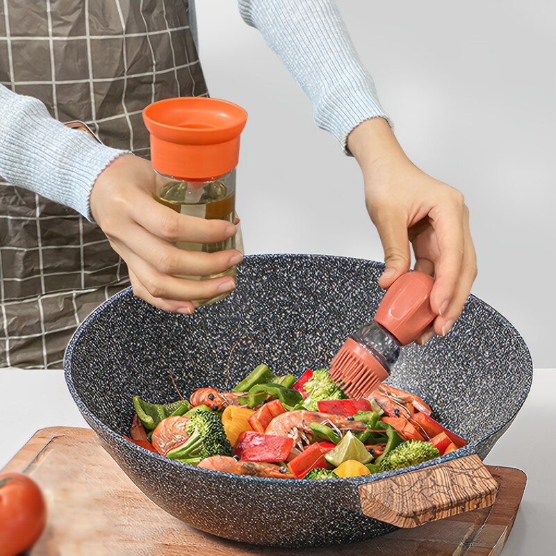 1 vnt. Nešiojamas silikoninio aliejaus butelis su šepečiu, grotelėmis, aliejaus šepečiu, virtuvės aliejaus buteliuku, lauko kepimo ir kepsninės šepečiu