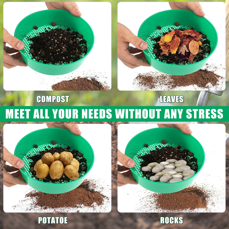 4 vnt. Dirvožemio sijotuvas Daugkartinis uolienų sijotuvas, plastikinis sodo tinklelio sietelis, apvalus tinklelis, nešiojamas sodo dirvožemio sijotuvas