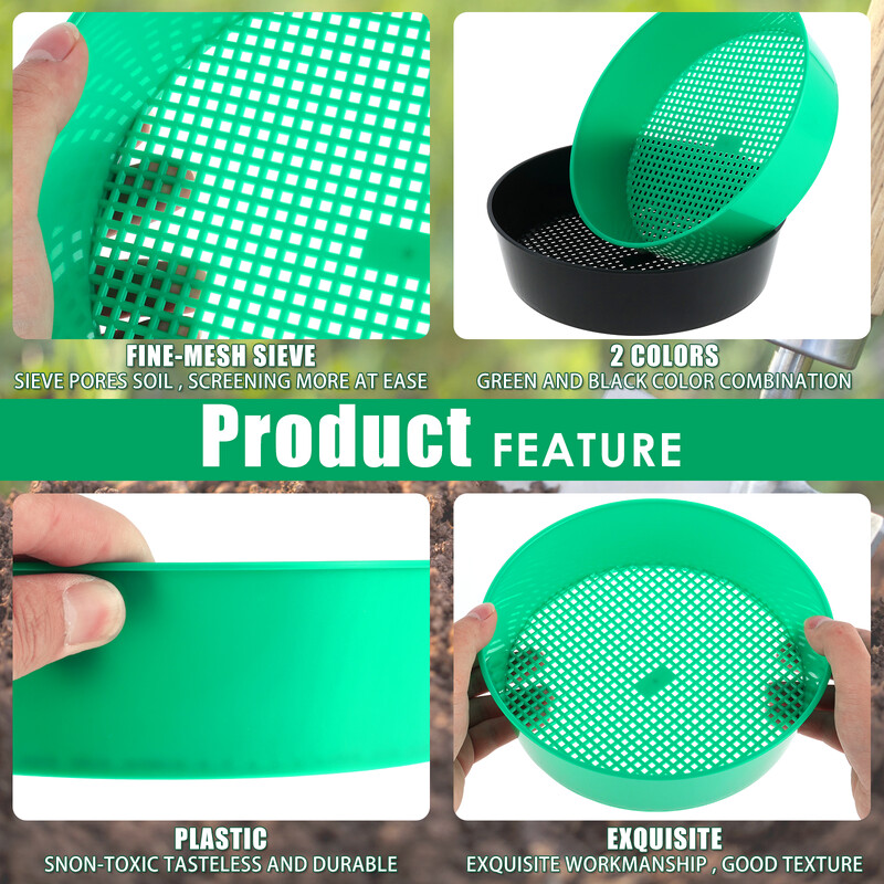 4 vnt. Dirvožemio sijotuvas Daugkartinis uolienų sijotuvas, plastikinis sodo tinklelio sietelis, apvalus tinklelis, nešiojamas sodo dirvožemio sijotuvas