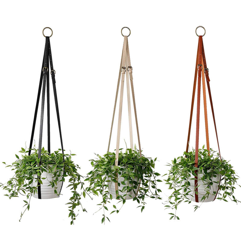 PU odiniai kabantys krepšeliai kambariniams augalams pakabų laikiklis Elegantiškas kaktusų sultingiems augalams gėlių vazonų balkonų namų dekoras