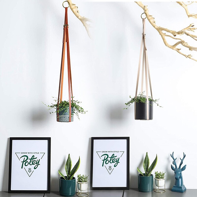 PU odiniai kabantys krepšeliai kambariniams augalams pakabų laikiklis Elegantiškas kaktusų sultingiems augalams gėlių vazonų balkonų namų dekoras