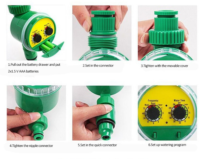Dviejų ratų elektroninis vandens laikmačio rutulinis vožtuvas sodo automatinis laistymo valdiklis, skirtas sodo namo laistymo gėlių lašelinėms detalėms