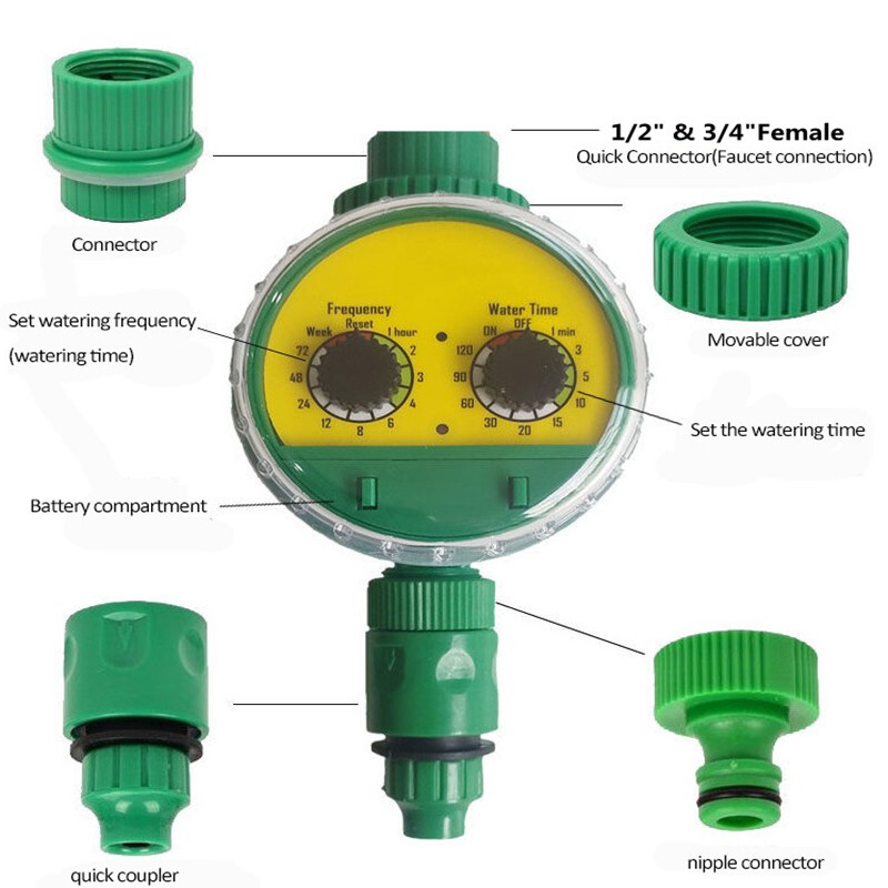 Dviejų ratų elektroninis vandens laikmačio rutulinis vožtuvas sodo automatinis laistymo valdiklis, skirtas sodo namo laistymo gėlių lašelinėms detalėms