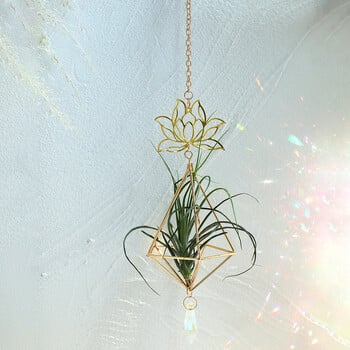 Στήριγμα Air Plant Κρεμαστό Ζαρντινιέρα Tillandsia Air Fern Κρεμάστρα φυτών Κρυστάλλινο Suncatcher Μεταλλικό Τριγωνικό ράφι Διακοσμήσεις μπαλκονιού