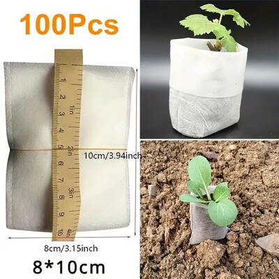 100 τμχ Seedling Grow Bags Υφασμάτινη θήκη για φυτά Βιοαποικοδομήσιμη μη υφασμένη οικολογική θήκη για σάκους φυτωρίου σπόρων κηπουρικής