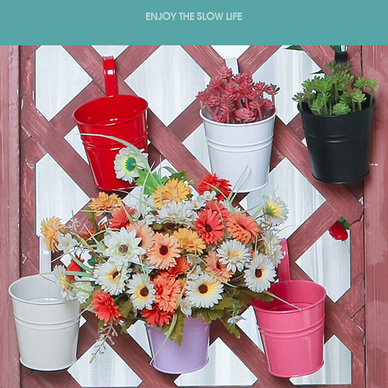 Sieniniai gėlių vazonai Išskirtinis rankų darbo vėdinimas Patvarus biuro metalinis vidaus ir lauko pakabinamas gėlių vazonas, rožinis