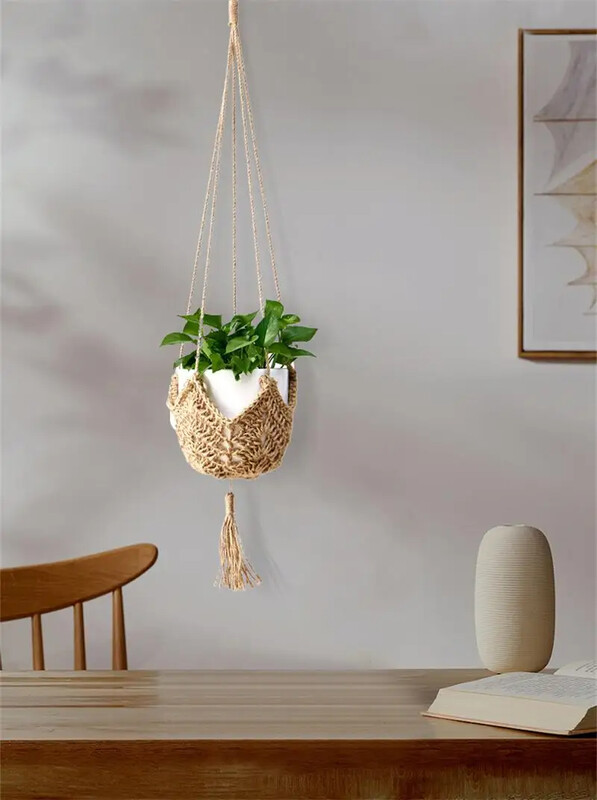 Rankomis austas makramė gėlių vazonas tinklelis medvilninis nusausintas virvelinis kepurė Kabantis vazoninis pakabinamas krepšelis Vazonų kabantis krepšelis