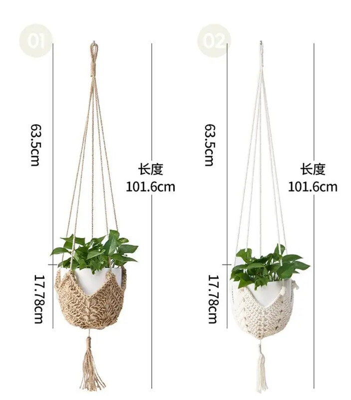Rankomis austas makramė gėlių vazonas tinklelis medvilninis nusausintas virvelinis kepurė Kabantis vazoninis pakabinamas krepšelis Vazonų kabantis krepšelis
