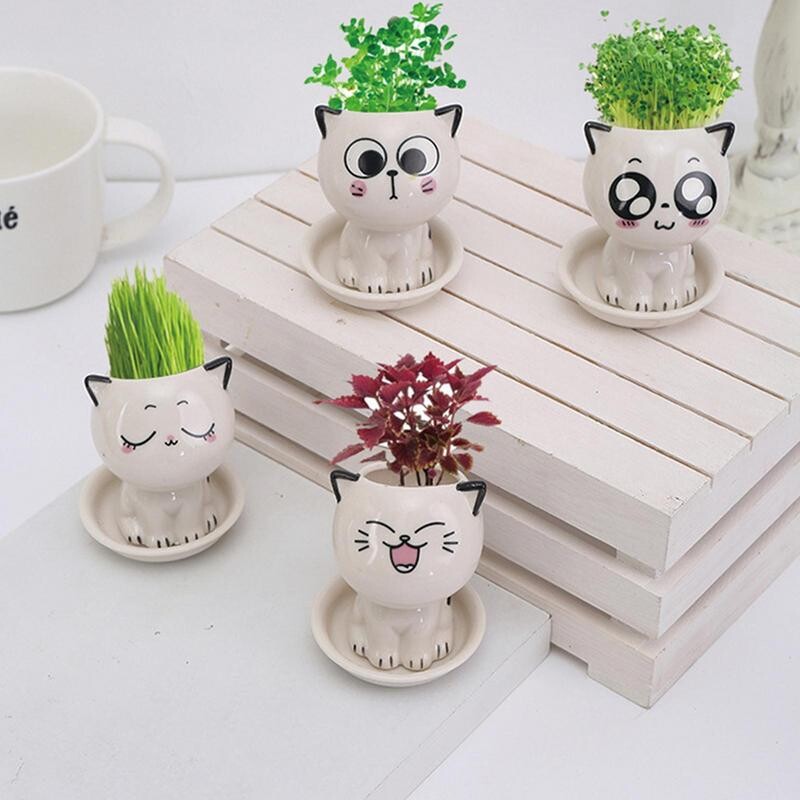 1vnt Keraminis gėlių vazonas Mielų kačių sultingų augalų vazonai Vazų vazonai kambariniams augalams Gyvūnų animacinių filmų vazonai namų dekoravimui