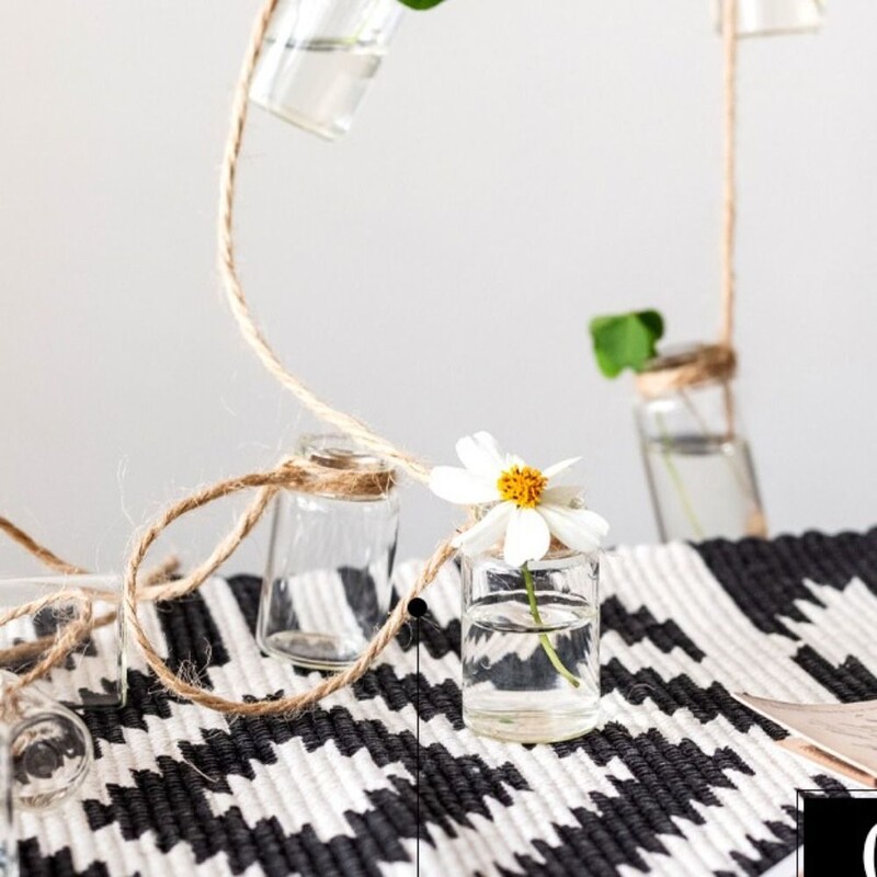 Stiklinė vaza, 1 virvelė, pakabinama vaza su 8 mini buteliukais vėjo varpelių stiliaus Šiaurės šalių namų dekoro gėlių augalų hidroponinės konteinerių vazos