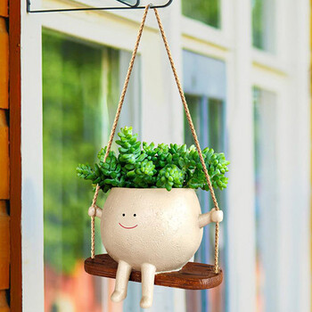 Ζαρντινιέρα τοίχου σε γλάστρα Swing Face Planter Ρητίνη γλάστρας Cartoon Smiling Face Planter Δημιουργική επιτοίχια κεφαλή φυτευτή για κήπο