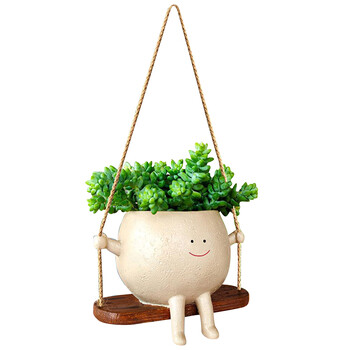 Ζαρντινιέρα τοίχου σε γλάστρα Swing Face Planter Ρητίνη γλάστρας Cartoon Smiling Face Planter Δημιουργική επιτοίχια κεφαλή φυτευτή για κήπο