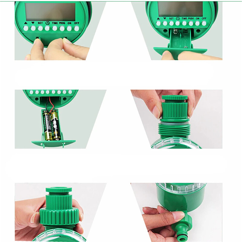 3/4" Αρσενικό νήμα οθόνη LCD με χρονοδιακόπτη νερού 4/7 mm 8/11 mm 2-Way Outlet Water Splitter Garden Αυτόματος ελεγκτής νερού άρδευσης