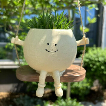 Καρέκλα/Swing Smile Face Planter Resin Hanging Cute Head Planters Creative Rocking Succulent Pot Home Garden Flower Container