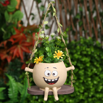 Καρέκλα/Swing Smile Face Planter Resin Hanging Cute Head Planters Creative Rocking Succulent Pot Home Garden Flower Container