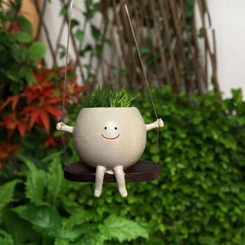 Καρέκλα/Swing Smile Face Planter Resin Hanging Cute Head Planters Creative Rocking Succulent Pot Home Garden Flower Container