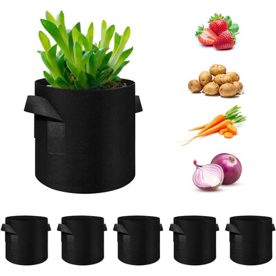 5 ΤΕΜ, 5 γαλόνια σακούλες φύτευσης Nonwoven Pot Aeration with Handles for Gardening and Farting, 5 Pack Black, 5 Gallon