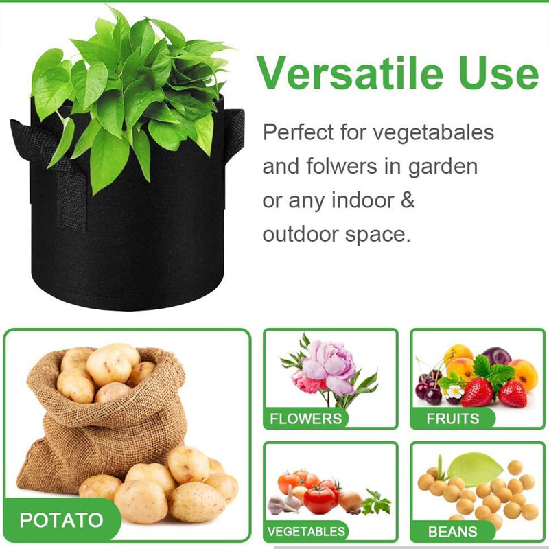 5 ΤΕΜ, 5 γαλόνια σακούλες φύτευσης Nonwoven Pot Aeration with Handles for Gardening and Farting, 5 Pack Black, 5 Gallon