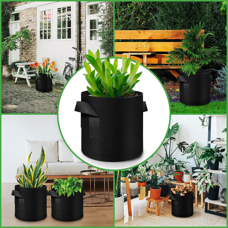 5 ΤΕΜ, 5 γαλόνια σακούλες φύτευσης Nonwoven Pot Aeration with Handles for Gardening and Farting, 5 Pack Black, 5 Gallon
