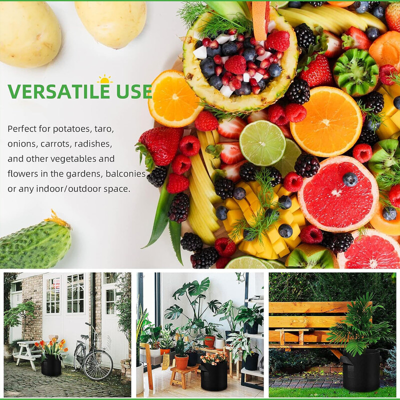 5 ΤΕΜ, 5 γαλόνια σακούλες φύτευσης Nonwoven Pot Aeration with Handles for Gardening and Farting, 5 Pack Black, 5 Gallon