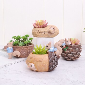 Cartoon Squirrel Succulent Flower Pot Creative Planter for Succulents Air Plants Ρητίνη Διακόσμηση γλάστρας Χαριτωμένη γλάστρα ζώων