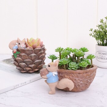 Cartoon Squirrel Succulent Flower Pot Creative Planter for Succulents Air Plants Ρητίνη Διακόσμηση γλάστρας Χαριτωμένη γλάστρα ζώων